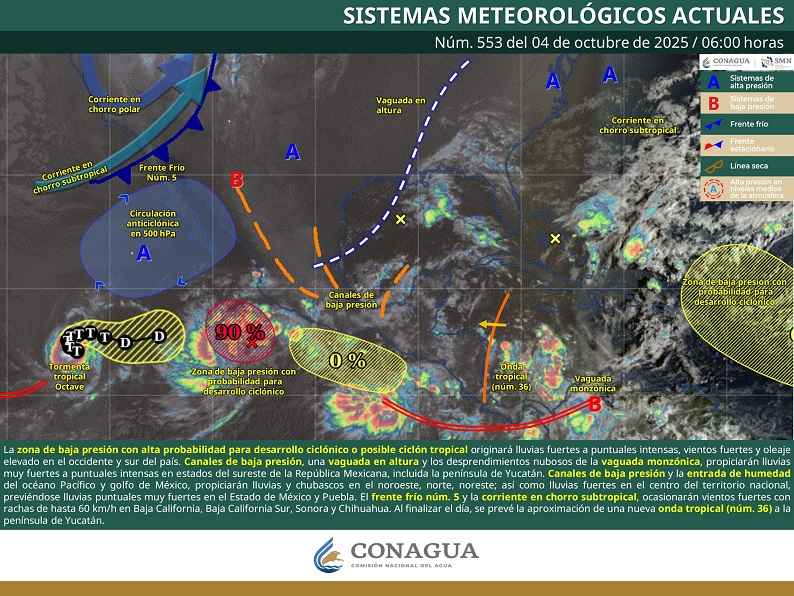 Se prevén lluvias puntuales intensas, viento fuerte y oleaje elevado en el occidente de México por efectos del posible ciclón tropical Se prevén lluvias puntuales intensas, viento fuerte y oleaje elevado en el occidente de México por efectos del posible ciclón tropical