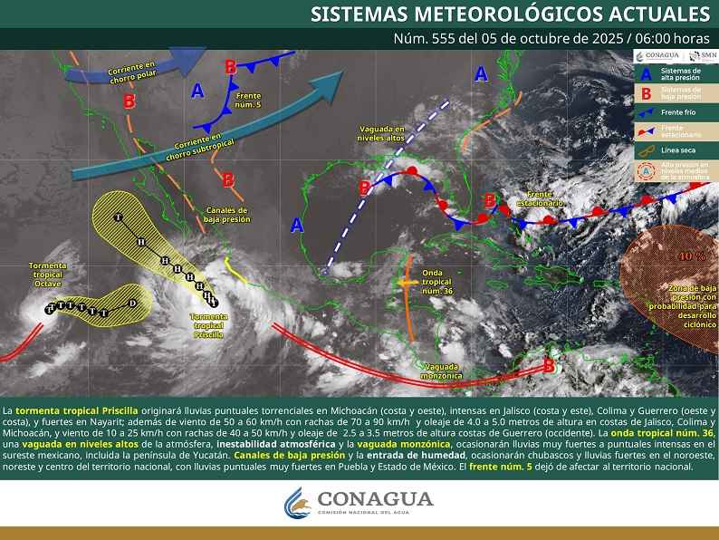 Lluvias puntuales intensas a torrenciales, rachas de viento y oleaje elevado en el occidente y sur del país por efectos de Priscilla Lluvias puntuales intensas a torrenciales, rachas de viento y oleaje elevado en el occidente y sur del país por efectos de Priscilla