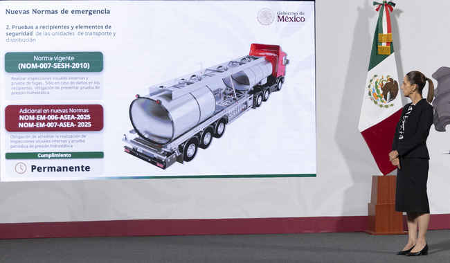 Nuevas normas buscan transporte y distribución de Gas LP a velocidad controlada, sin fugas y con vigilancia permanente: Presidenta Nuevas normas buscan transporte y distribución de Gas LP a velocidad controlada, sin fugas y con vigilancia permanente: Presidenta