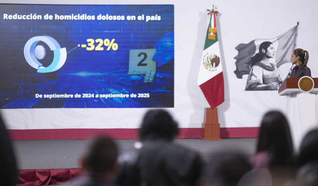 Reducción de 32% en homicidios dolosos es muy significativa, son 27 personas que no fallecen diariamente: Presidenta Claudia Sheinbaum Reducción de 32% en homicidios dolosos es muy significativa, son 27 personas que no fallecen diariamente: Presidenta Claudia Sheinbaum