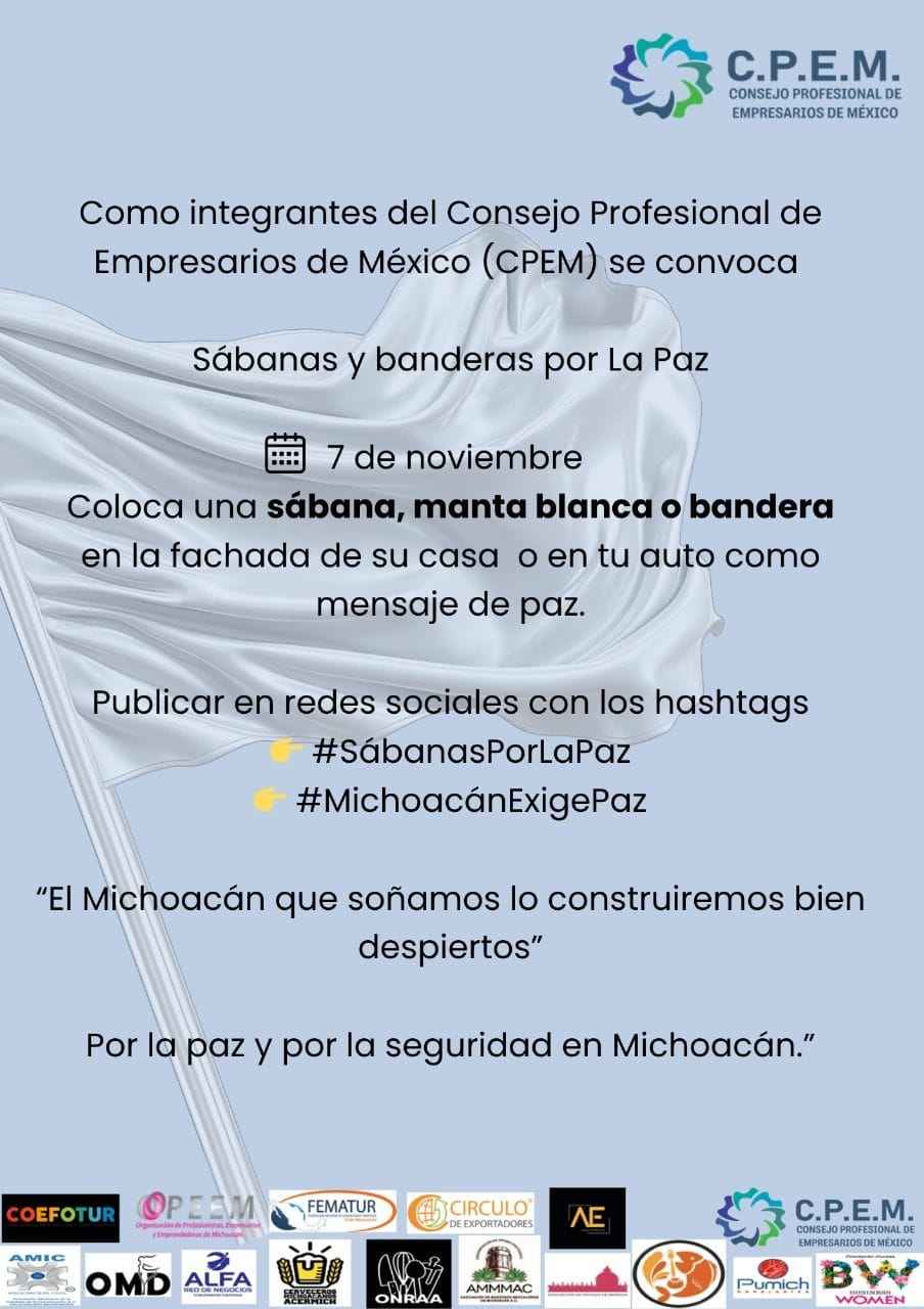 Ante asesinato de Carlos Manzo, CPEM convoca a la jornada “Sábanas por la Paz” en Michoacán Ante asesinato de Carlos Manzo, CPEM convoca a la jornada “Sábanas por la Paz” en Michoacán