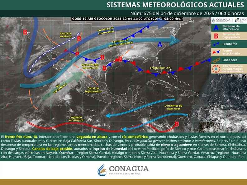 El frente frío núm. 18 se extenderá sobre el norte y noreste del territorio nacional El frente frío núm. 18 se extenderá sobre el norte y noreste del territorio nacional