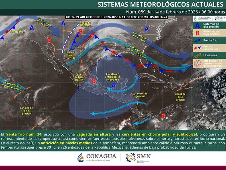 Ambiente cálido a caluroso y baja probabilidad de lluvia en gran parte de la república mexicana Ambiente cálido a caluroso y baja probabilidad de lluvia en gran parte de la república mexicana