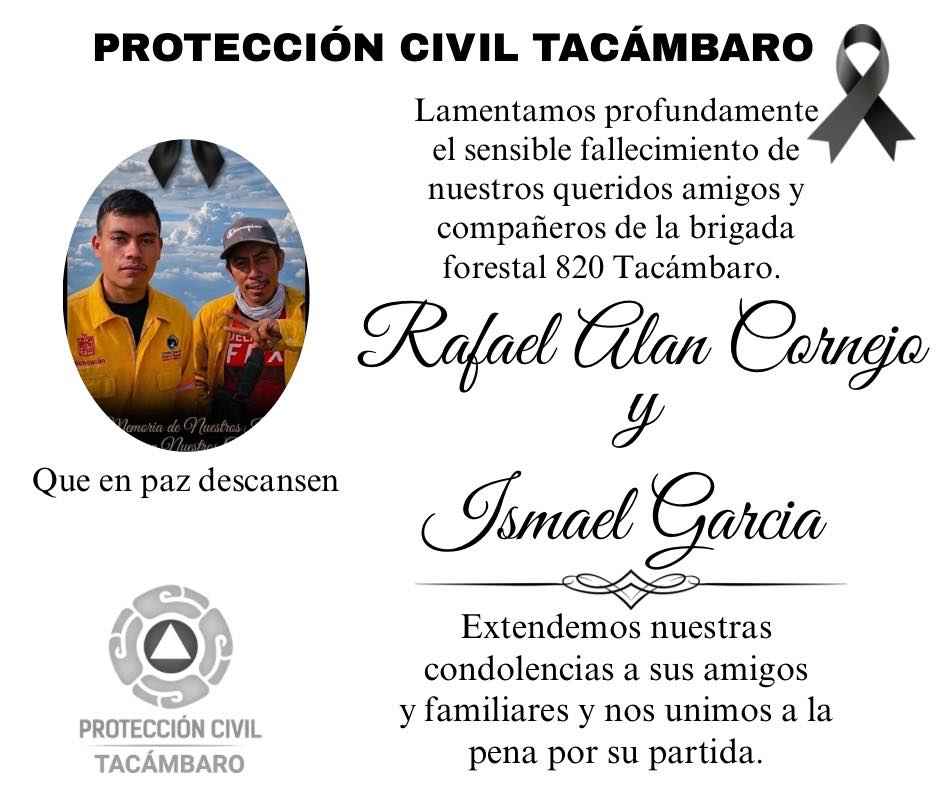 Tacámbaro rendirá homenaje a brigadistas fallecidos en incendio forestal Tacámbaro rendirá homenaje a brigadistas fallecidos en incendio forestal