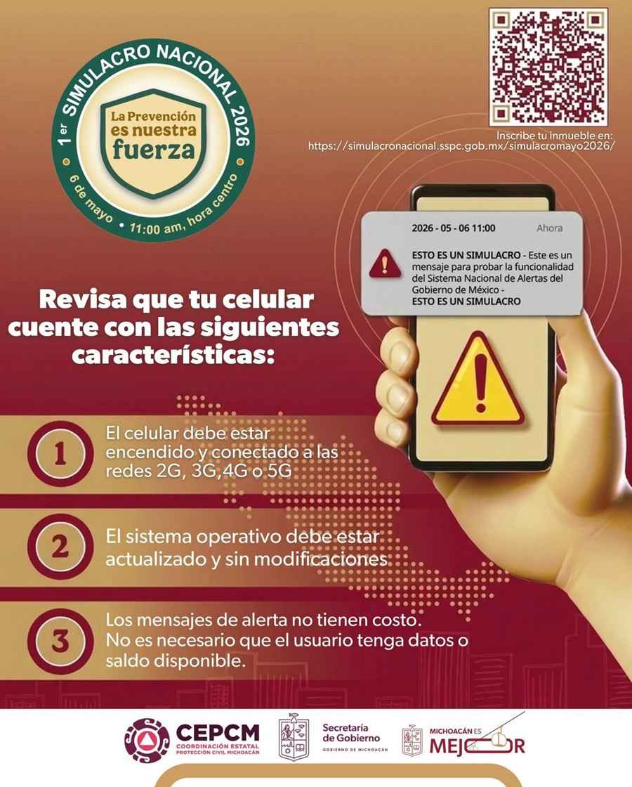 Más de 2 mil 500 inmuebles participarán en Michoacán en el Primer Simulacro Nacional 2026 Más de 2 mil 500 inmuebles participarán en Michoacán en el Primer Simulacro Nacional 2026