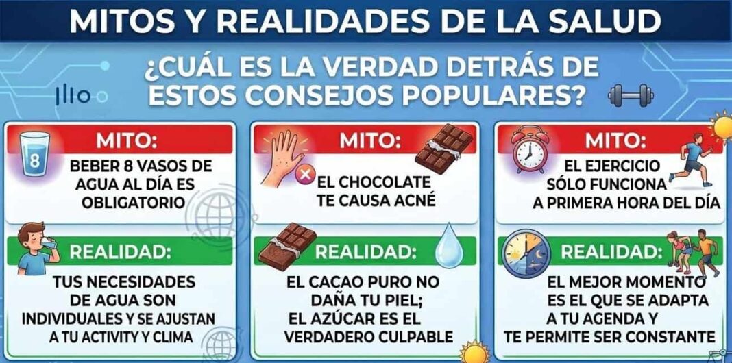 Seguro has escuchado que debes beber 8 vasos de agua o que el chocolate te sacará granos Seguro has escuchado que debes beber 8 vasos de agua o que el chocolate te sacará granos