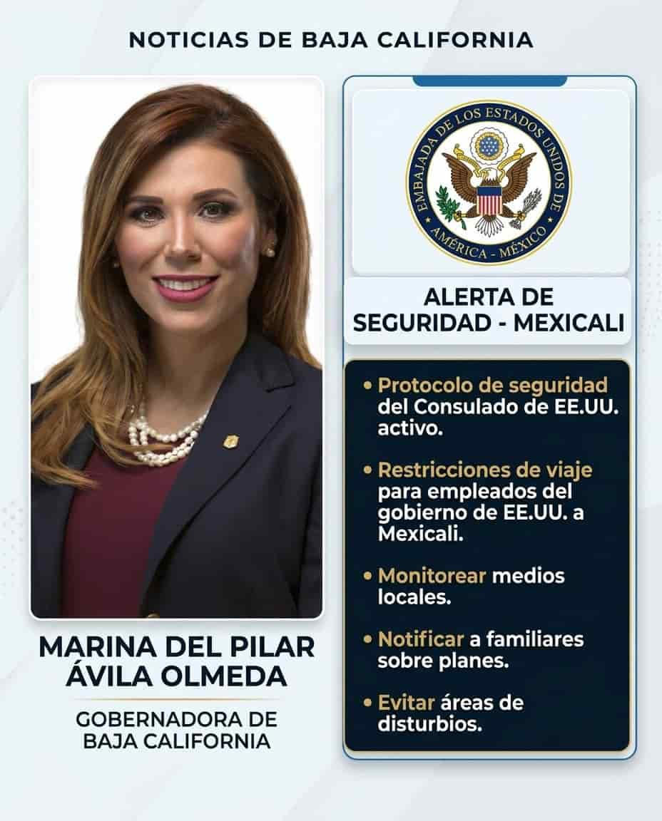 Alerta diplomática en Mexicali: EE. UU. restringe viajes a su personal y Baja California despliega operativo preventivo Alerta diplomática en Mexicali: EE. UU. restringe viajes a su personal y Baja California despliega operativo preventivo