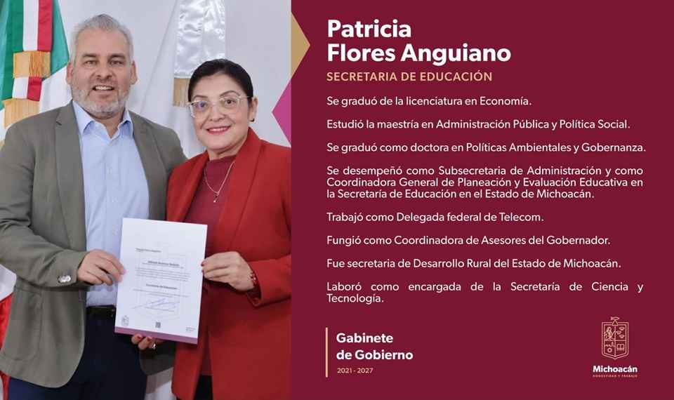 Nombra Bedolla a Patricia Flores como nueva secretaria de Educación Nombra Bedolla a Patricia Flores como nueva secretaria de Educación