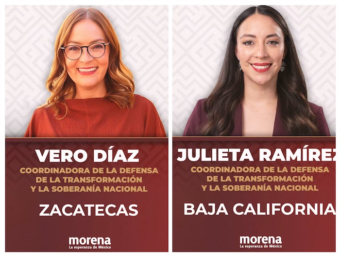 Morena completa jornada de nombramientos: Verónica Díaz en Zacatecas y Julieta Ramírez en Baja California asumen coordinaciones de la 4T Morena completa jornada de nombramientos: Verónica Díaz en Zacatecas y Julieta Ramírez en Baja California asumen coordinaciones de la 4T