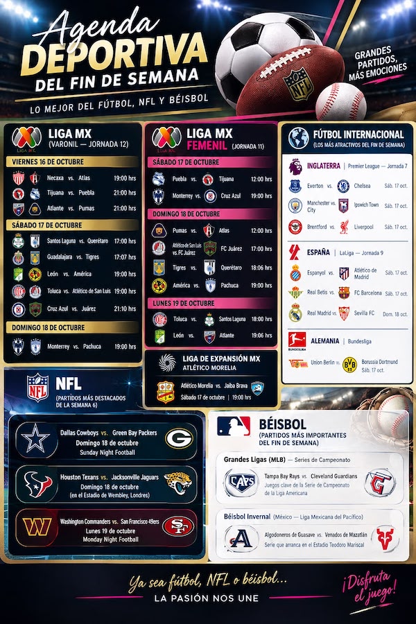 Agenda Deportiva del Fin de Semana: Lo Mejor del Fútbol, NFL y Béisbol Agenda Deportiva del Fin de Semana: Lo Mejor del Fútbol, NFL y Béisbol